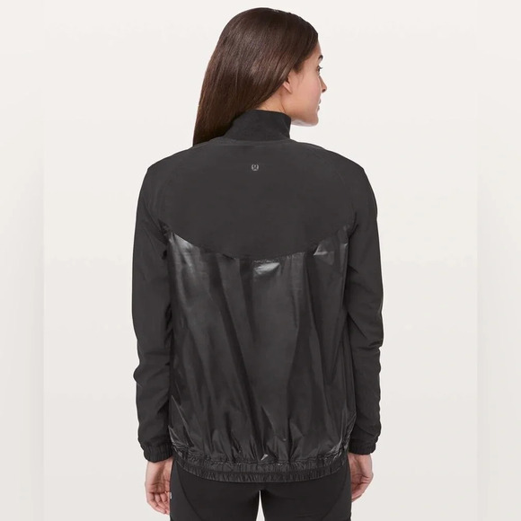 Lululemon black shiny neoprene half zip jacket with joey pocket size 12 - Picture 2 of 10